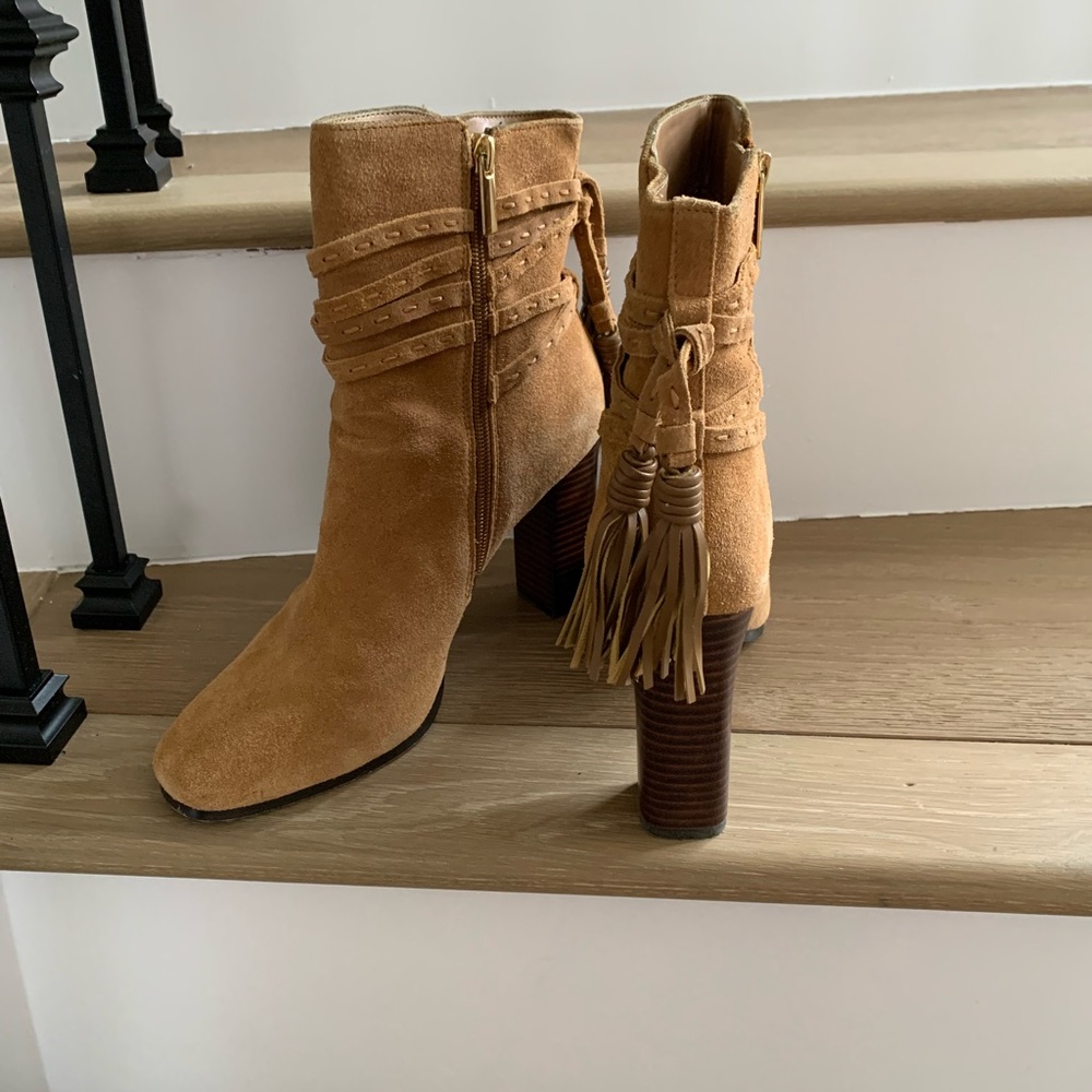 Tan suede leather bootie from Saks fifth Avenue in size 8M.